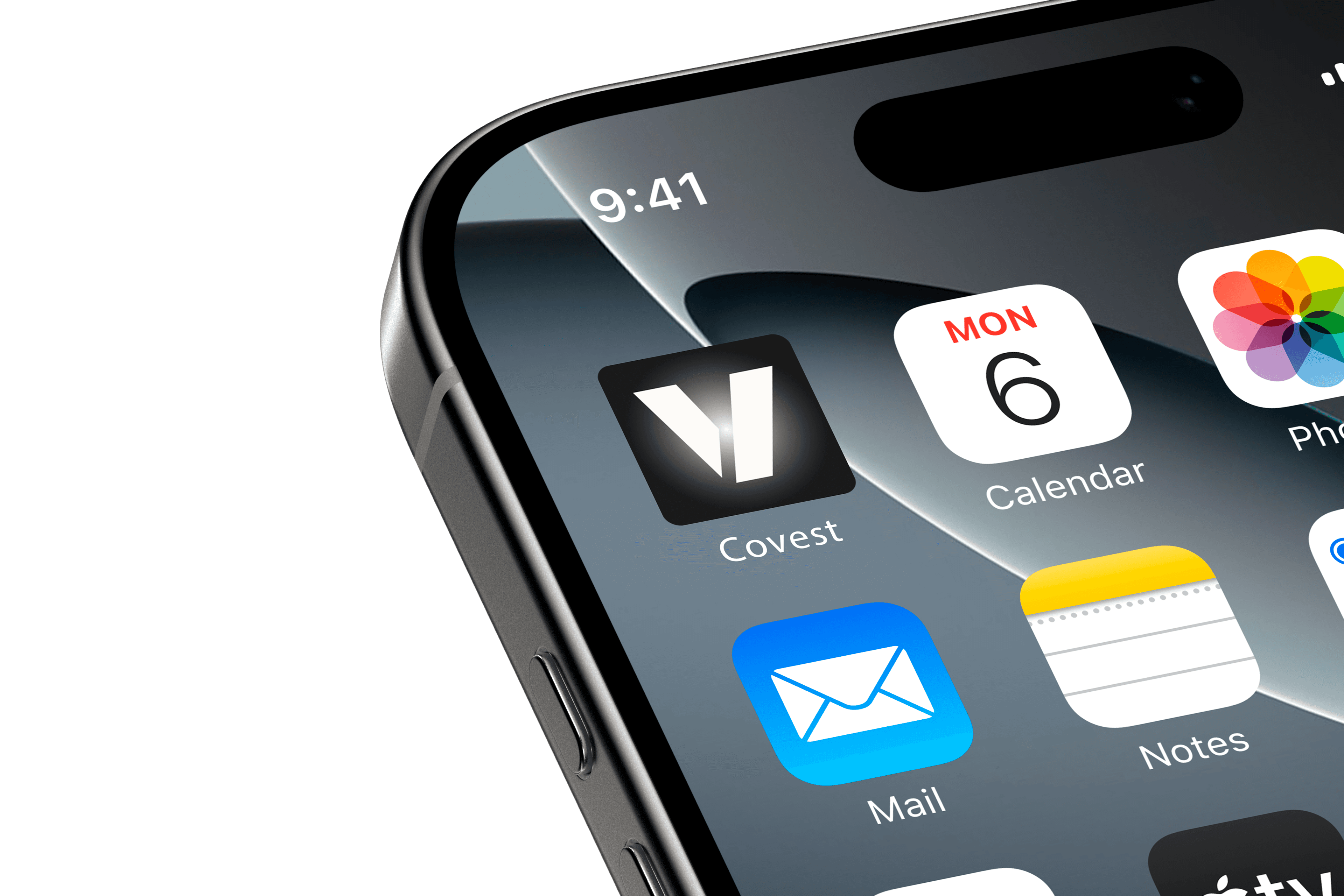 Covest app icon on an iPhone home screen — fractional real estate ownership